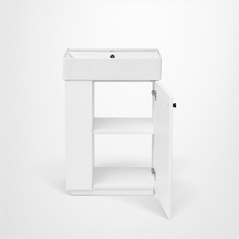 Meuble-lavabo simple 22 po avec plateau en céramique, Bois, Right Hinge