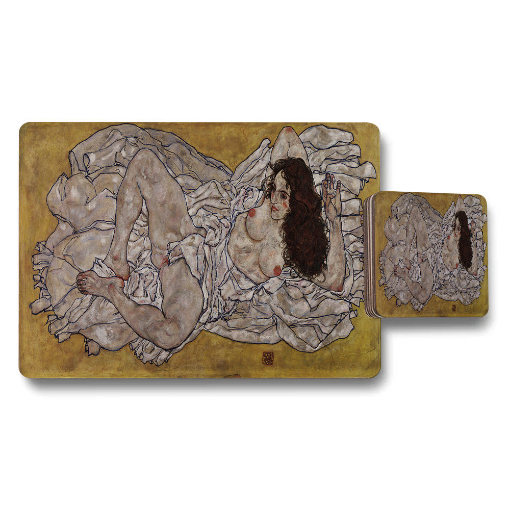 Reclining Nude Woman Art Placemat And Coaster Set Decorative