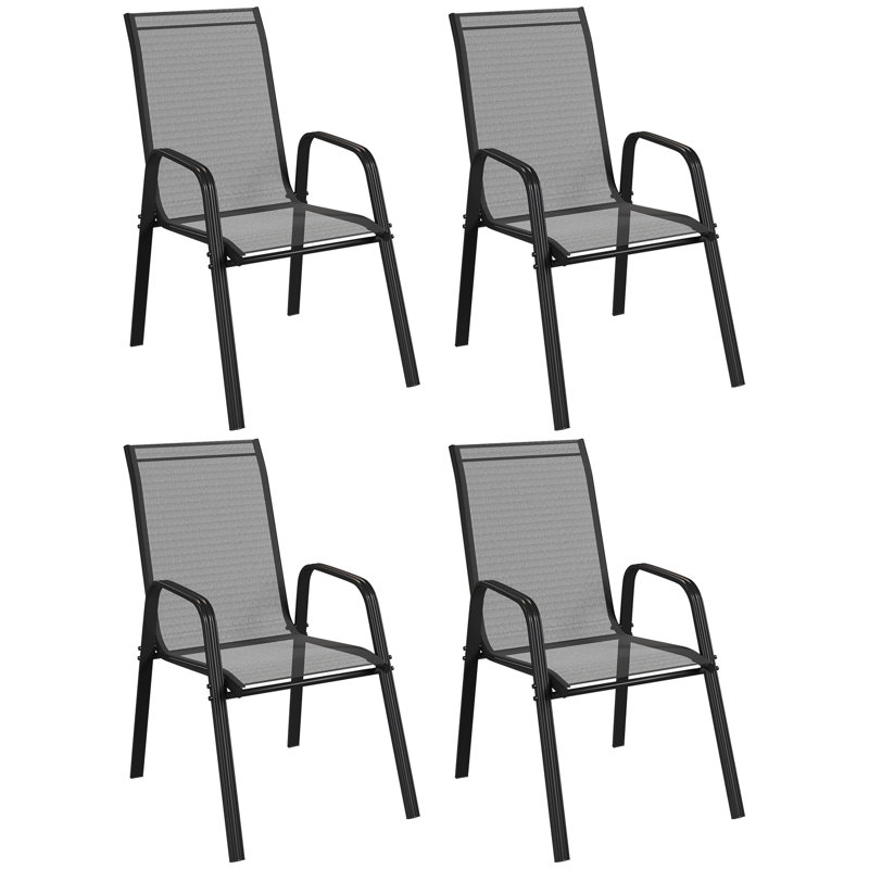 Outsunny 4 Pieces Garden Chairs Stackable with High Backrest Black