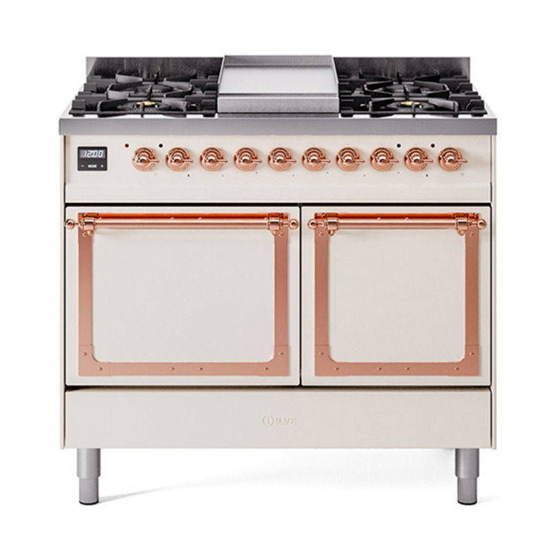 ILVE Nostalgie II Noblesse 40 in Dual Fuel Range, Antique White/Copper, Natural Gas
