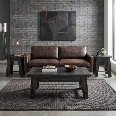 Solid Wood 3-Piece Living Room Coffee Table & End Table Set, Black