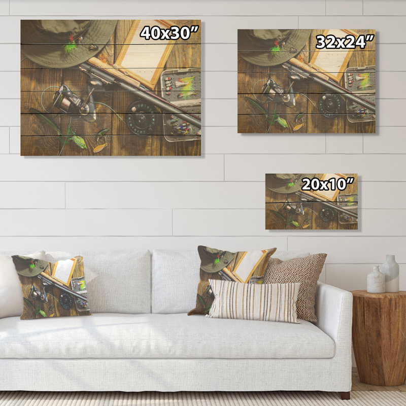 Équipement de finition - Chasse et pêche, art mural sur bois de pin naturel, H 10 po x l 20 po