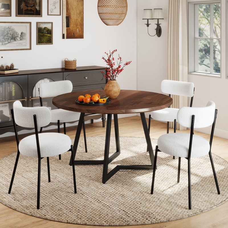 Modern Farmhouse Kitchen Dining Table Set, 5, White, Walnut