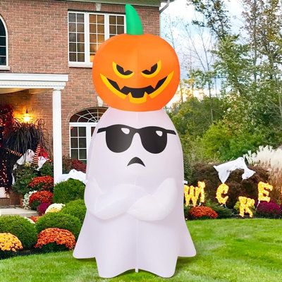 Fantôme d'Halloween gonflable avec citrouille et lumières DEL intégrées, décoration de jardin gonflable pour la pelouse, le jardin, le porche, le patio, la décoration d'Halloween intérieure et extérieure