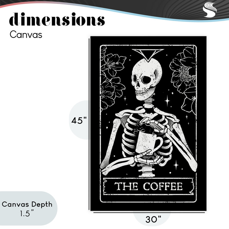Toile de tarot squelette The Coffee, design par EduEly Designs, H 45 po x l 30 po