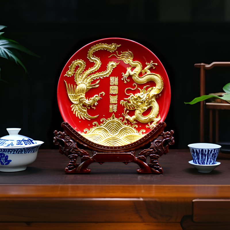 Décoration murale en forme de dragon et de phœnix, 9.21" H x 7.87" W x 1.57" D