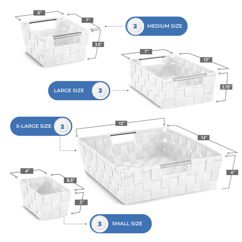 Sorbus Set of 9 Large Storage Baskets for Organizing, Mesh Hand-Woven Storage Organizers (), White