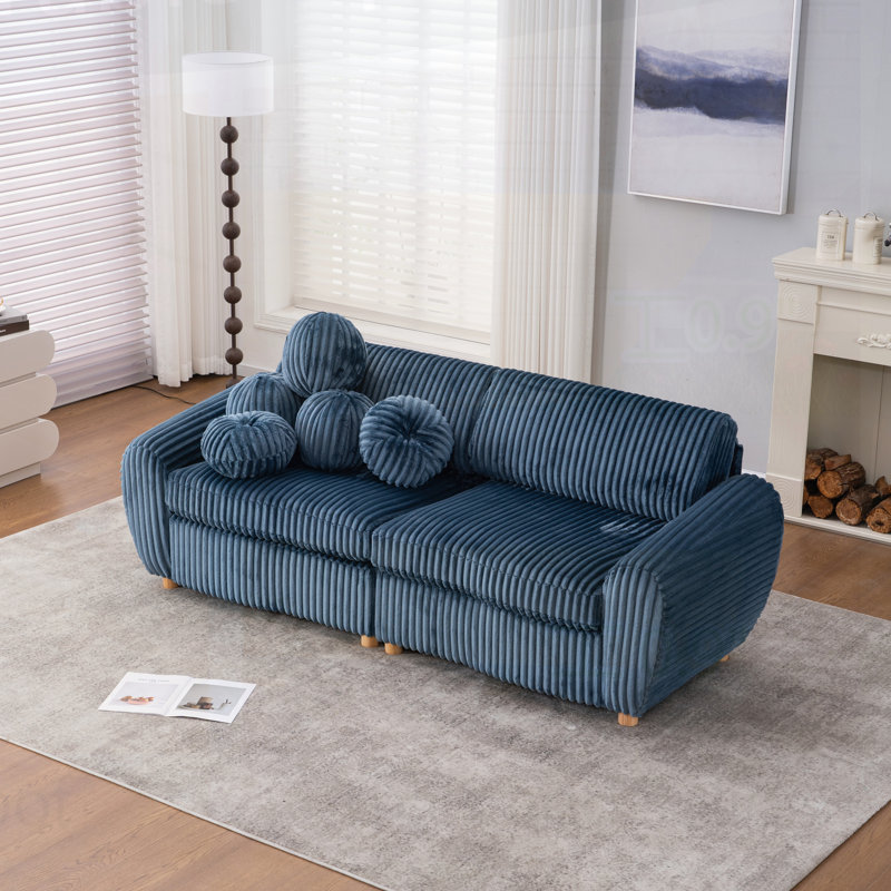 Myroslava Upholstered Loveseat Sofa with Pillows, Blue Corduroy