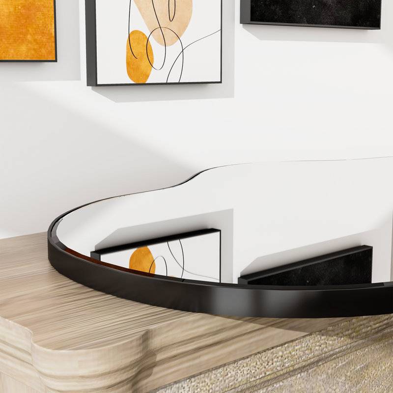 Ashane Asymmetrical Wall Mirror Metal Frame, Black, 35.8" x 21.7"