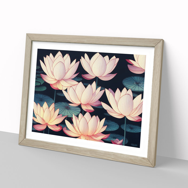 Marvellous Lotus Flowers - Framed Print, 25cm H x 34cm W x 2cm D, Oak