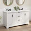 Meuble-lavabo double Barnhart 60 po entièrement assemblé avec comptoir en pierre reconstituée, lavabo en céramique, tiroirs encastrés à fermeture amortie et charnières de porte à fermeture amortie, dosseret inclus-163661381