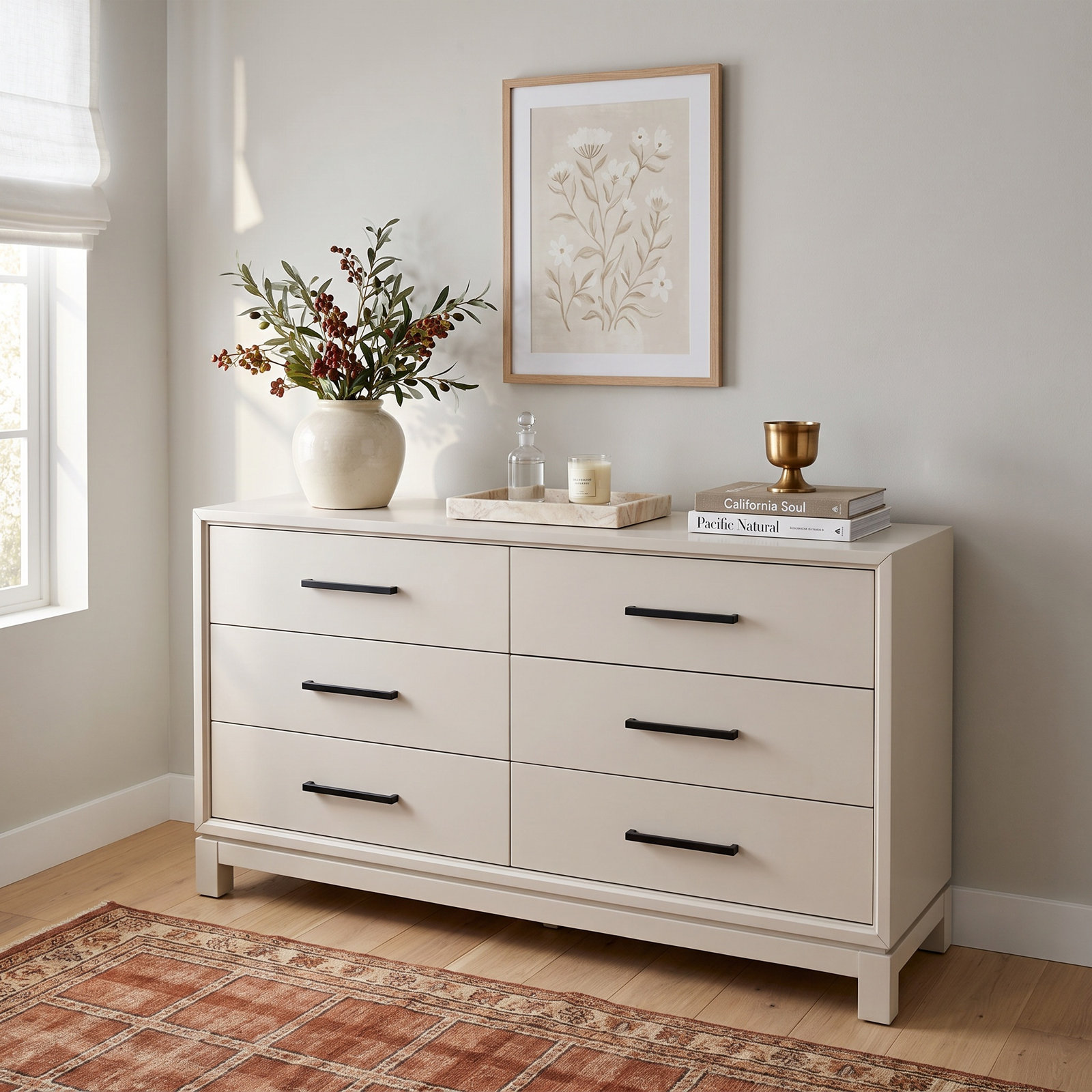 Wrightia 60" Mahogany Double Dresser, Chalk White