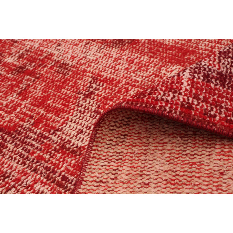 Tapis décoratif en laine rouge de conception unique 6 pi 1 po x 9 pi 10 po noué à la main