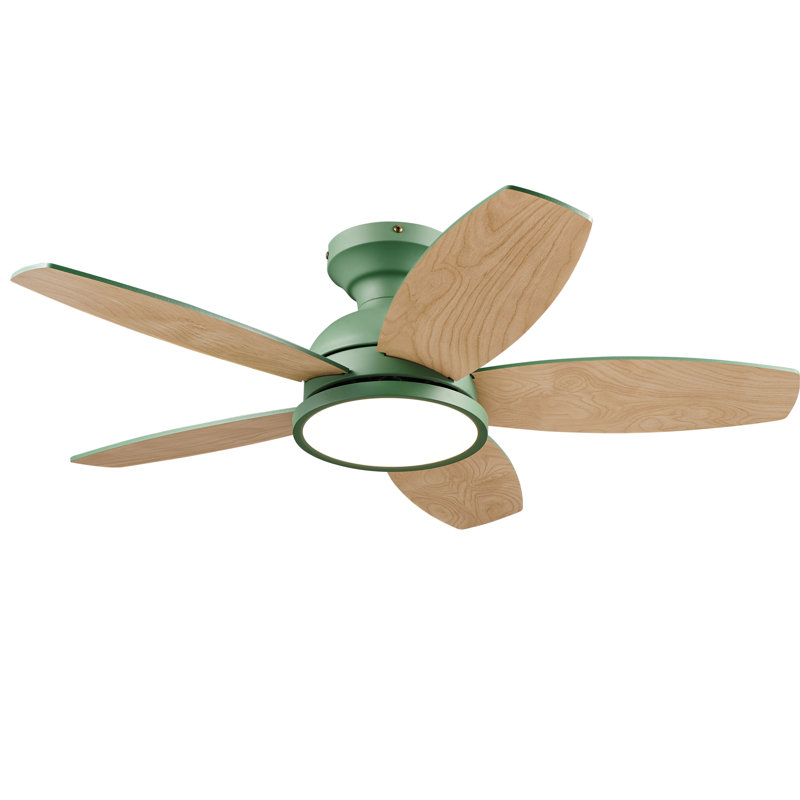 36" Flush Mount Modern Ceiling Fan with LED Lights and Remote Control, Green