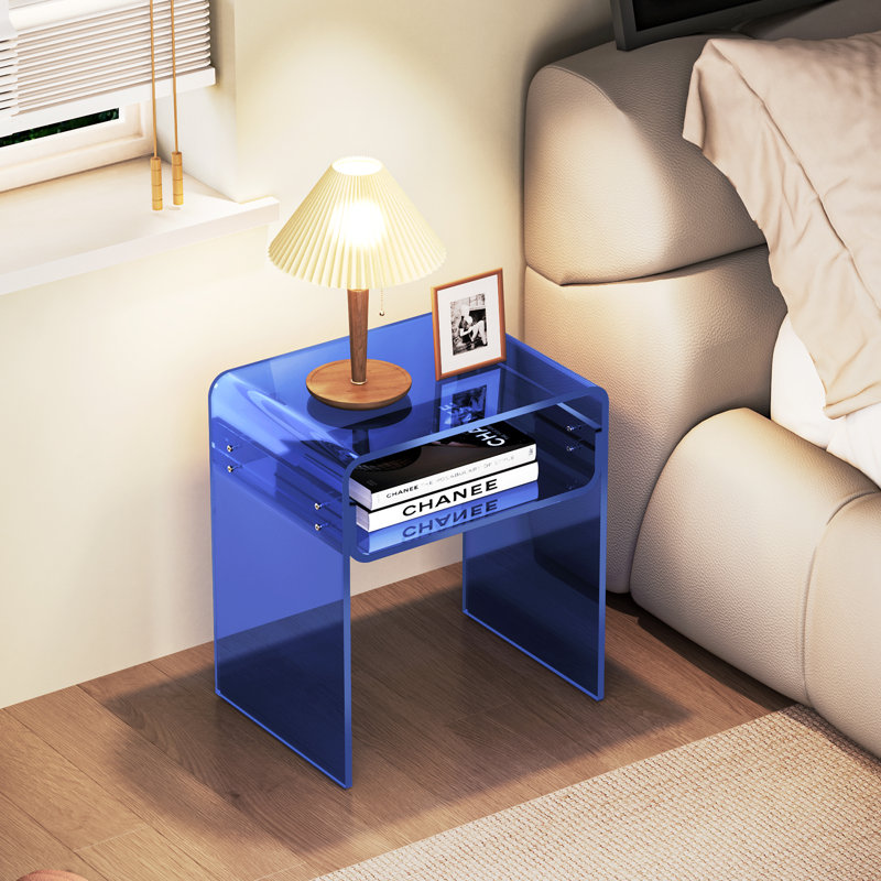 Devontre Modern Acrylic 2-Tier Home Decor, Nightstand, Anti-scratch Modern Side Table, Dark Blue