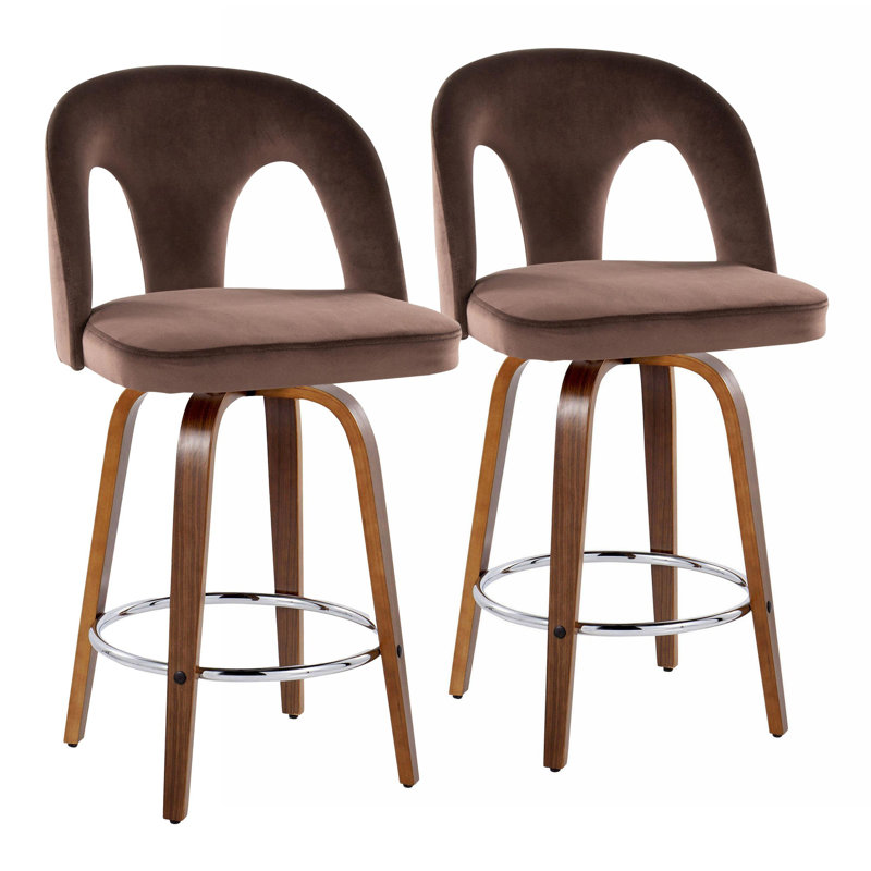 Tabouret de comptoir 26 po Caden, Noyer / chrome, Velours espresso, Tabouret de comptoir (assise à une hauteur de 26