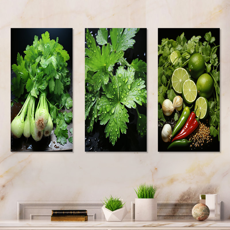 Herbes «Cilantro Splash I», ensemble d'art mural en métal de 3 herbes, H 28 po x l 36 po