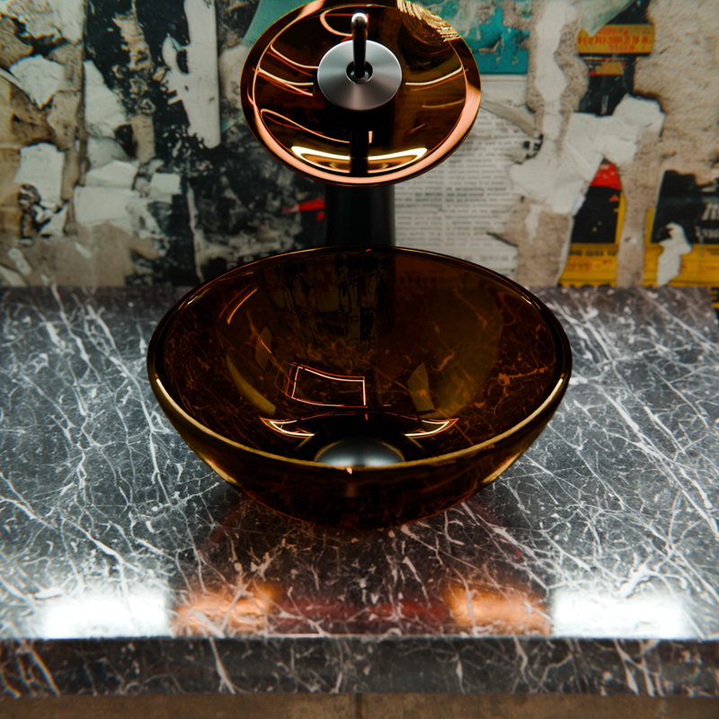 Lavabo de salle de bain vasque circulaire en verre, Matte Black