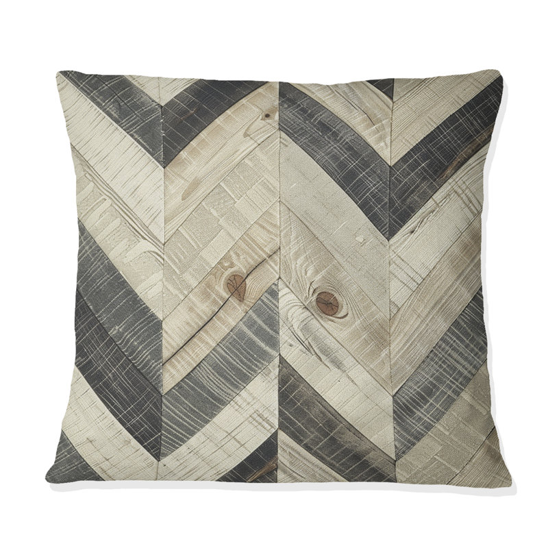 Imprimé à chevrons gris III - Coussin traditionnel, H 16 po x l 16 po