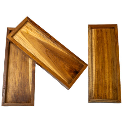 Paquet de 3 plateaux en teck pour comptoir et meuble-lavabo - Organisateur en bois de teck massif pour bijoux, parfums, lotion, portefeuilles et clés - Imperméable et certifié