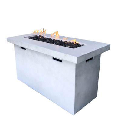 25" H X 42" W Fiber Reinforced Concrete Fireplace - Propane Fueled Rust & Heat 50000 Lava Rocks Modern Garden Outdoor Centerpiece Fire Pit Table In Proof With Accessory