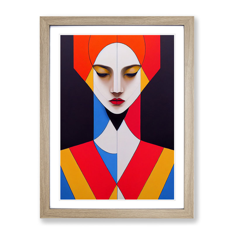 XC1022-389X Abstract Portrait Of A Woman No.2 - Wrapped Canvas Print, 46cm H x 34cm W x 2cm D, Oak Framed