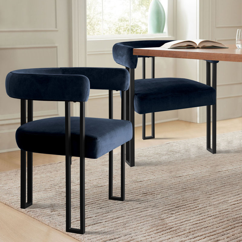 Adelyn 18" H Velvet Upholstered Kitchen Dining Armchair (Set of 2), Blue