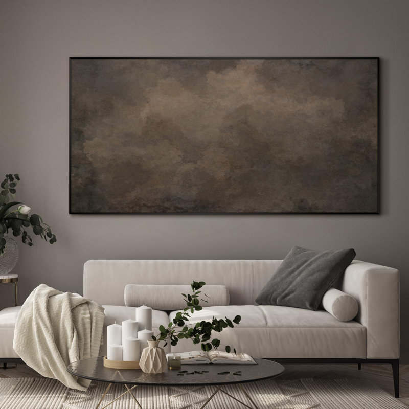Très grand art mural imprimé sur tissu - Illustration abstraite neutre nuageuse, décoration d'ambiance douce pour le salon ou la chambre à coucher - «Assemblage requis du cadre (cadre non fini)»