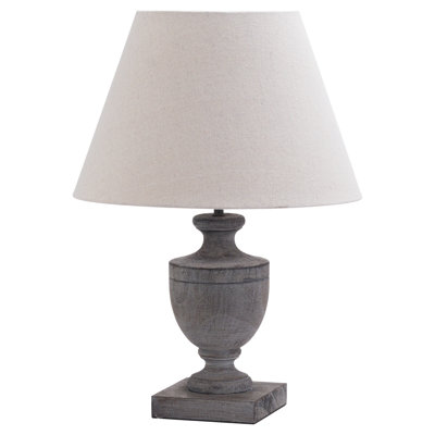 Handcrafted Jaqueline Wooden Table Lamp with Linen Shade – Elegant Minimalist & Country-Chic Lighting for Living Room or Bedroom