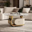 Table basse ovale moderne en pierre frittée de 39,4 po avec tiroir de rangement, base en acier inoxydable et 4 roulettes verrouillables Caston-1472561722