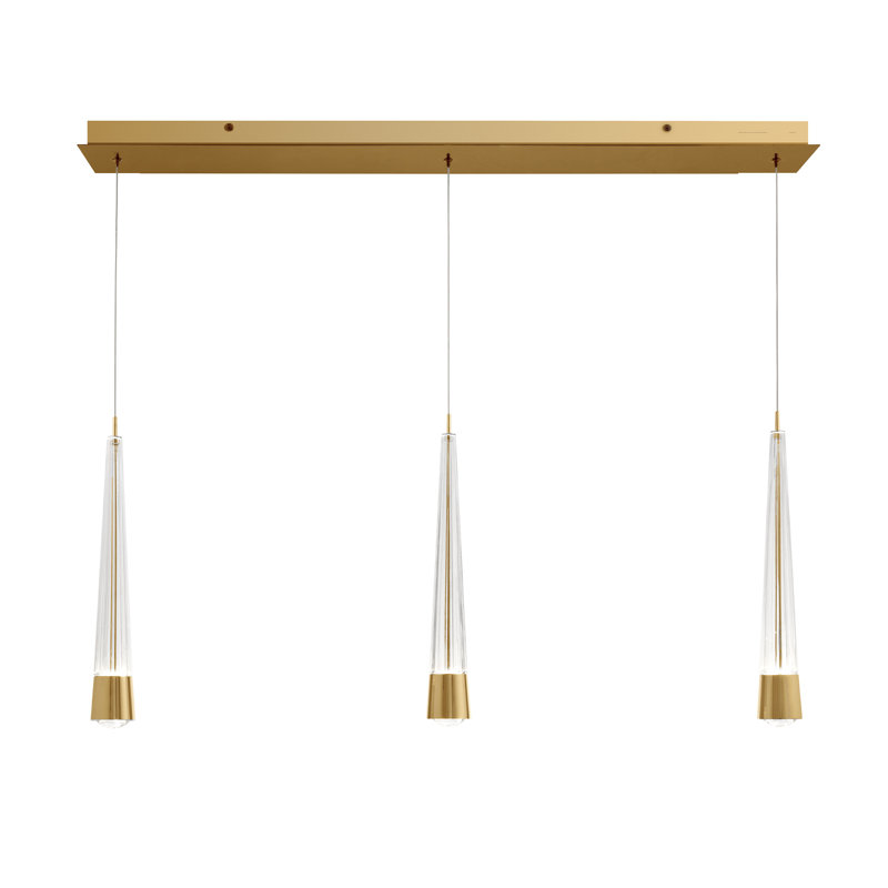 Luminaire suspendu linéaire à 3 lumières Quill, Laiton vieilli