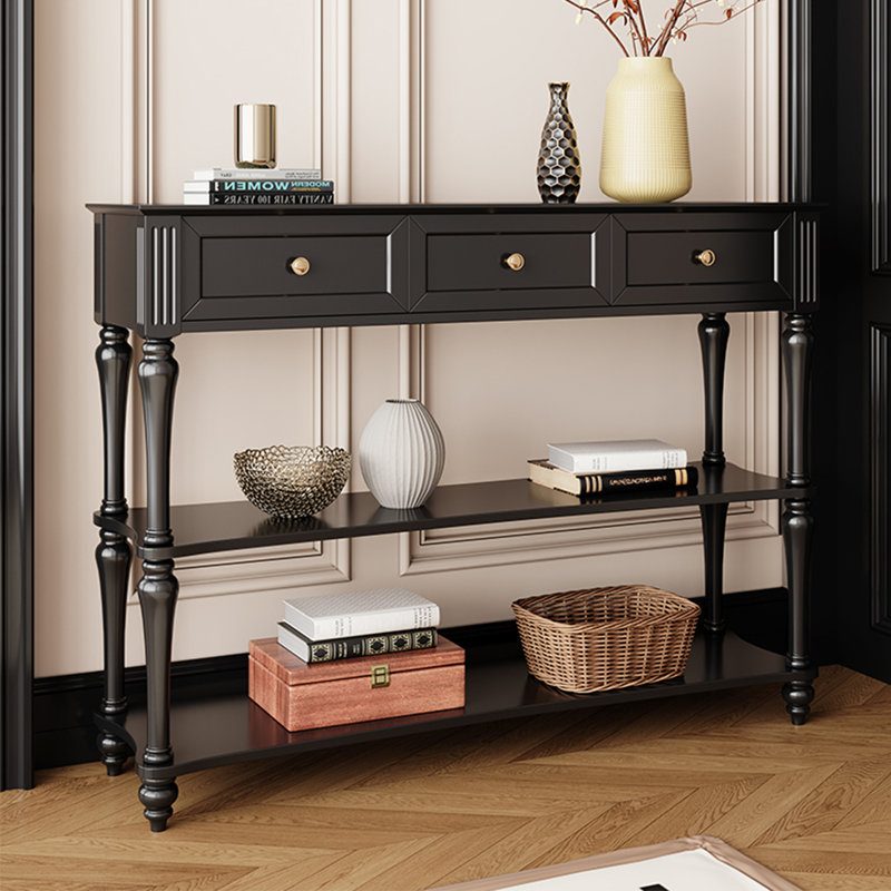 Console rétro avec tiroirs, H 35,43 po x l 51,18 po x P 15,75 po, Noir