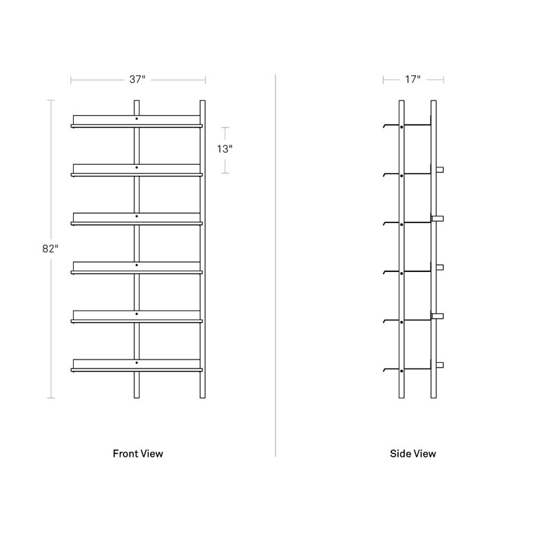 Browser Solid Wood Bookcase, (6 Shelves) 82" H x 37" W x 17" D, Walnut/Oblivion