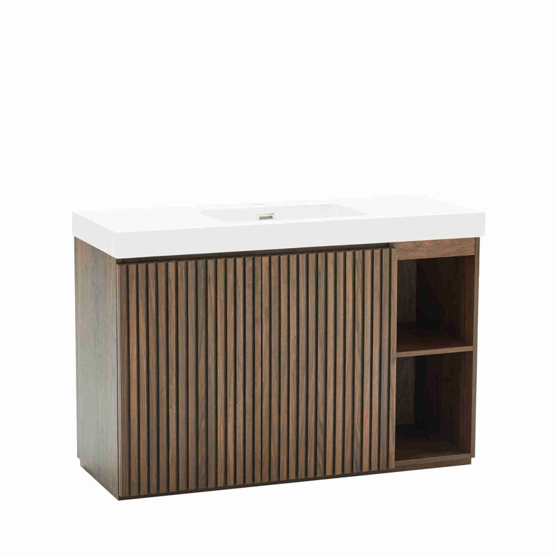Modern Bathroom Vanity, Walnut Brown, White