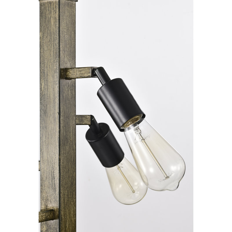 Matte Black and Wood Grain 5-Light Tiered Chandelier