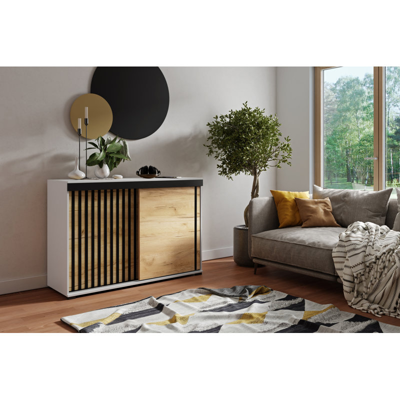 Ahniah 2 - Door Rectangle Accent Cabinet, 94cm H x 120cm W x 45cm D, White/Oak