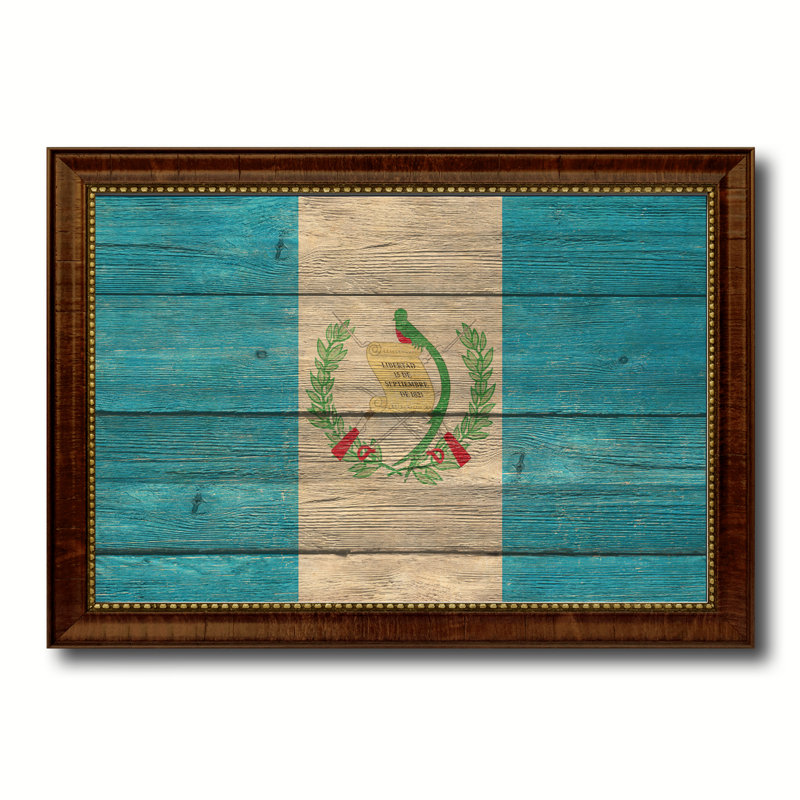 Drapeau sur toile guatemala country, H 15 po x l 21 po x P 1 po, Encadrement brun