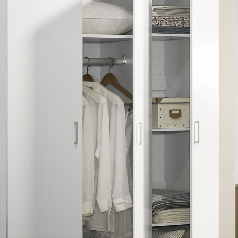 Armoire penderie à 3 portes l 46 po avec tablettes de rangement et tringle