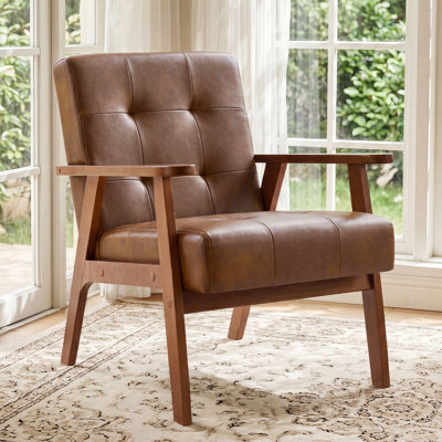 24.6" Wide Upholstered Tufted Accent Chair Mid-Century Modern  Armchair  Retro Dining or Living Room Chair