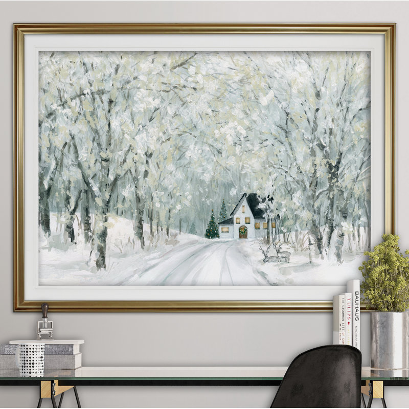« christmas lane », reproduction de peinture à l’acrylique encadrée, Or, H 30 po x l 40 po x P 1,5 po