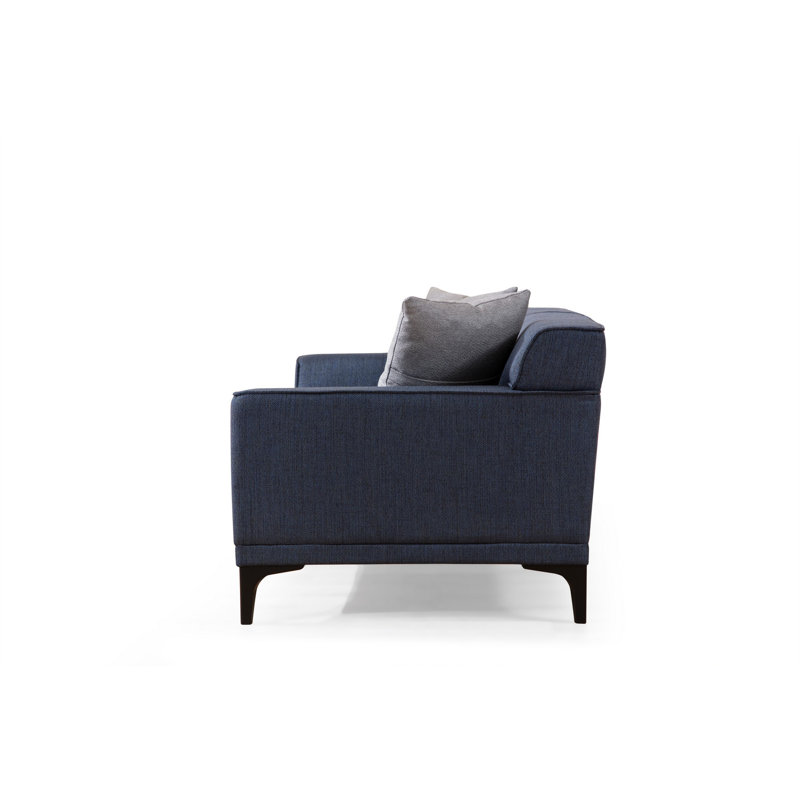 Elegant 3-Seat Sofa, Blue Fabric, 84.6 x 34.3 x 33.9 inches | BEECH WOOD & CHIPBOARD Frame, 100% Polyester | Includes 2 Pillows, Dry-Cleanable, Fixed Cushions, Perfect for Scandinavian & Industrial Spaces