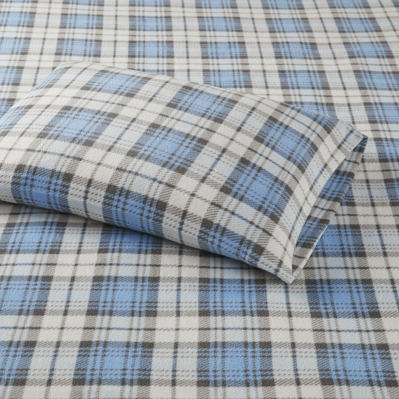 Aqua Twin Microfiber Flannel Plaid Sheet Set