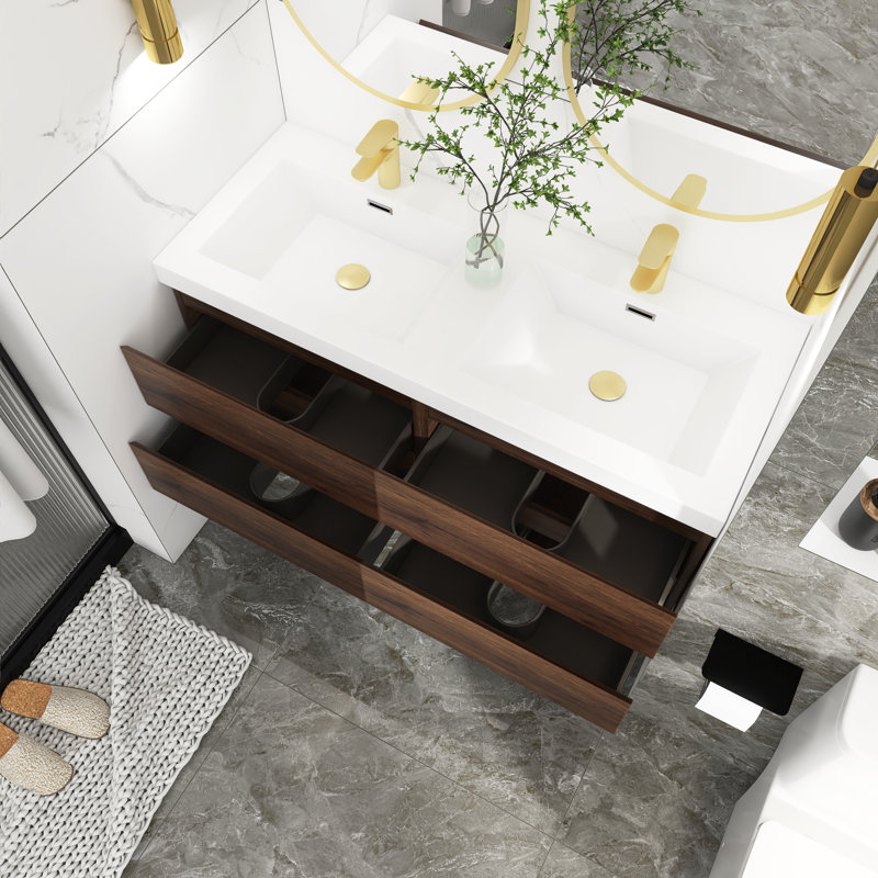 Manthan 48'' Double Bathroom Vanity with Resin Top, Rose Wood