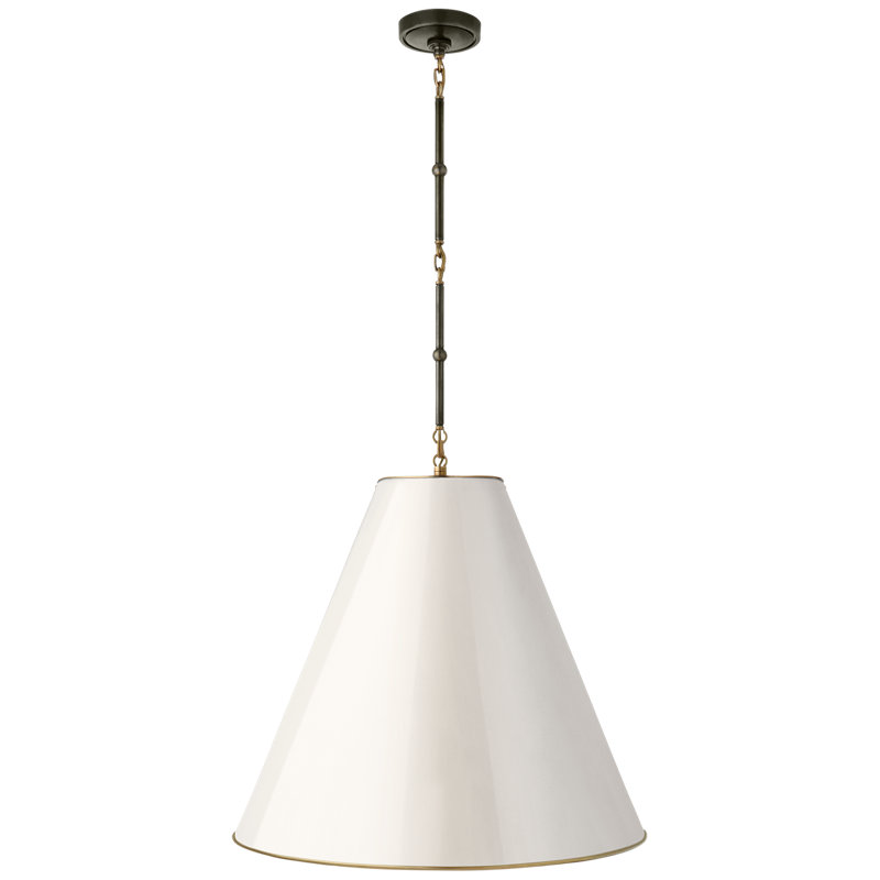 Thomas O'Brien Goodman Large Hanging Lamp, Bronze/Antique Brass, Antique White
