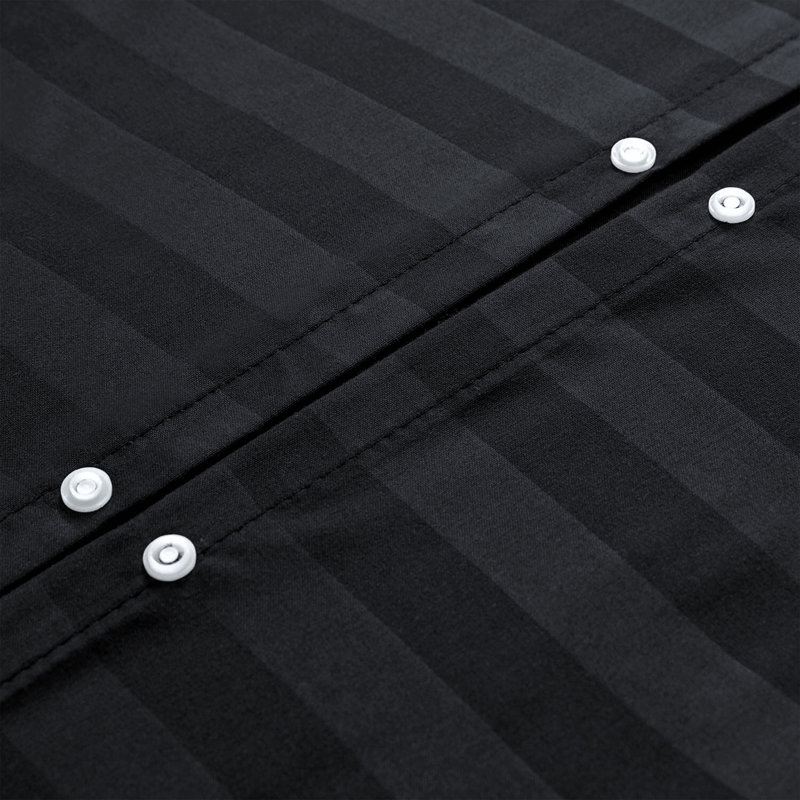 Renze Microfiber 250 TC Reversible Stripe Duvet Cover Set with Pillowcases, Black