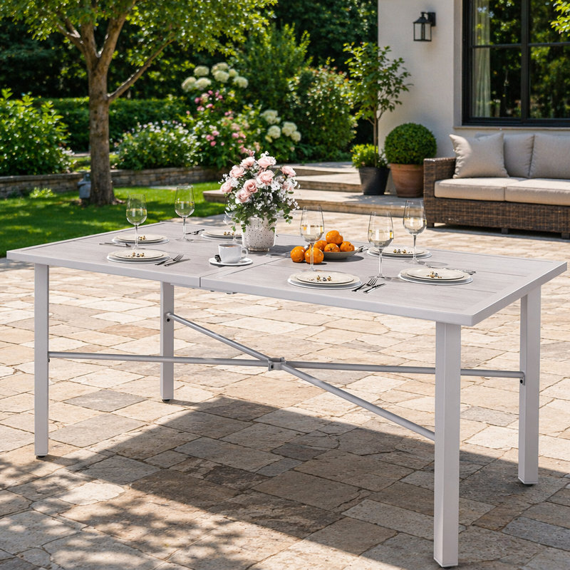 Table de salle à manger rectangulaire avec trou pour parasol