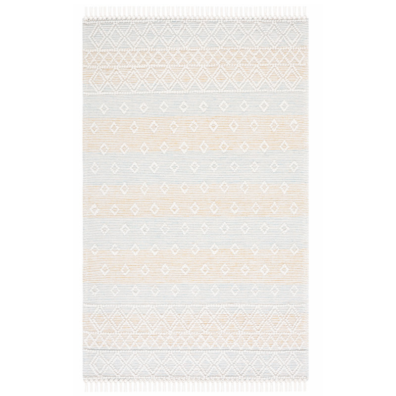 Abad Geometric Hand-Loomed Light Blue/Yellow Area Rug, Rectangle 5' x 8'