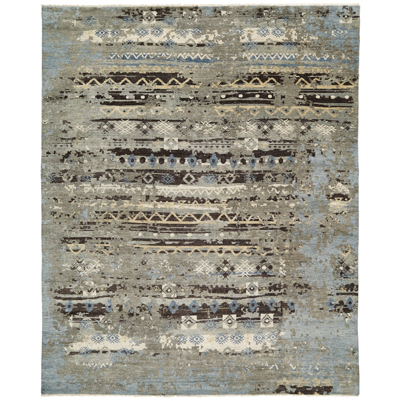 Heracleitus Hand Knotted Geometric Area Rug, Rectangle 12' x 15'