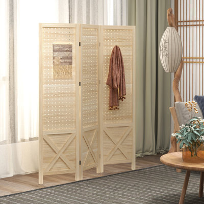 Cloison d'intimité en bois de 4,7 pi de hauteur, écran naturel pour bureau à domicile avec barrière de cadre robuste, facile à manipuler
