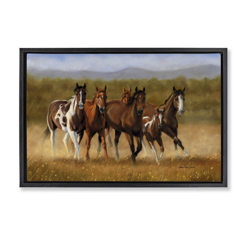 Foal's First Run Framed Floater Canvas by Victoria Schultz, 17" H x 25" W, Black